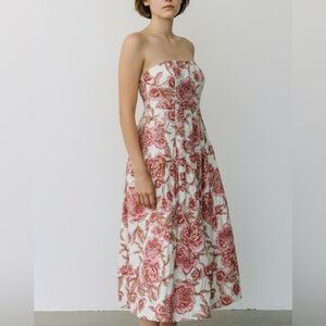 Tahari linen Strapless Dress in Pink Floral